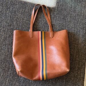 Madewell Tan Tote with Multicolor Stripes